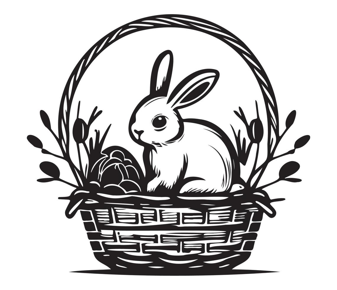 Easter Basket with bunny and eggs vector