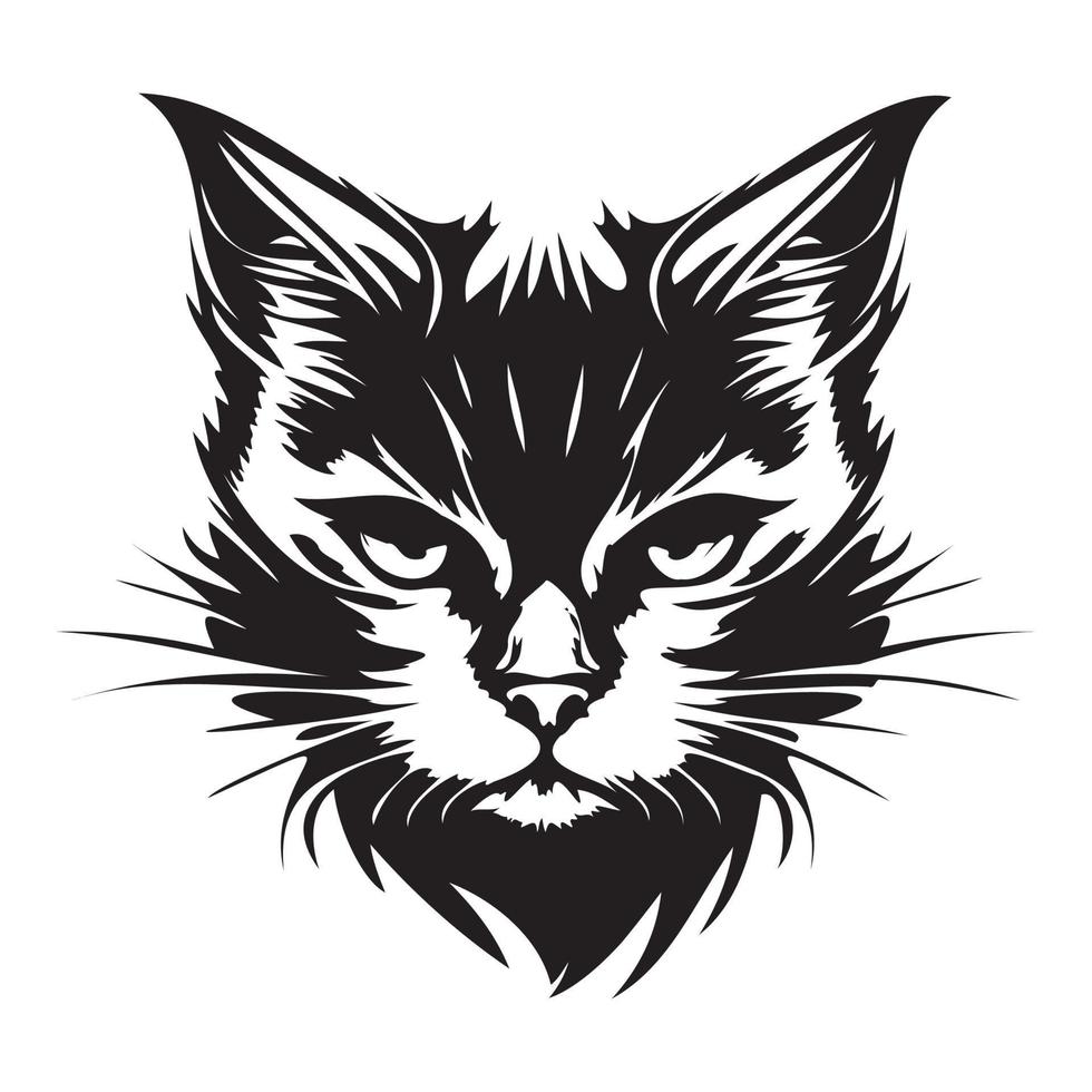 gato rostro, siluetas gato cara svg, negro y blanco gato vector