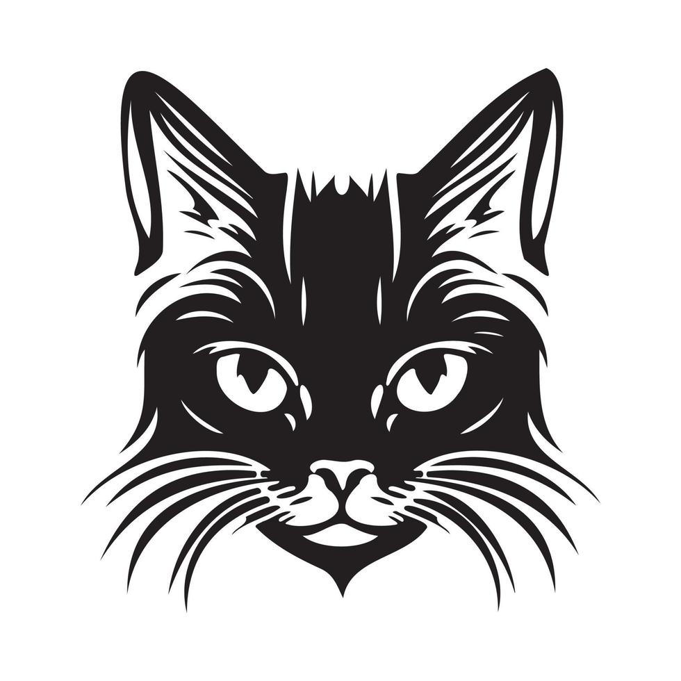 gato rostro, siluetas gato cara svg, negro y blanco gato vector