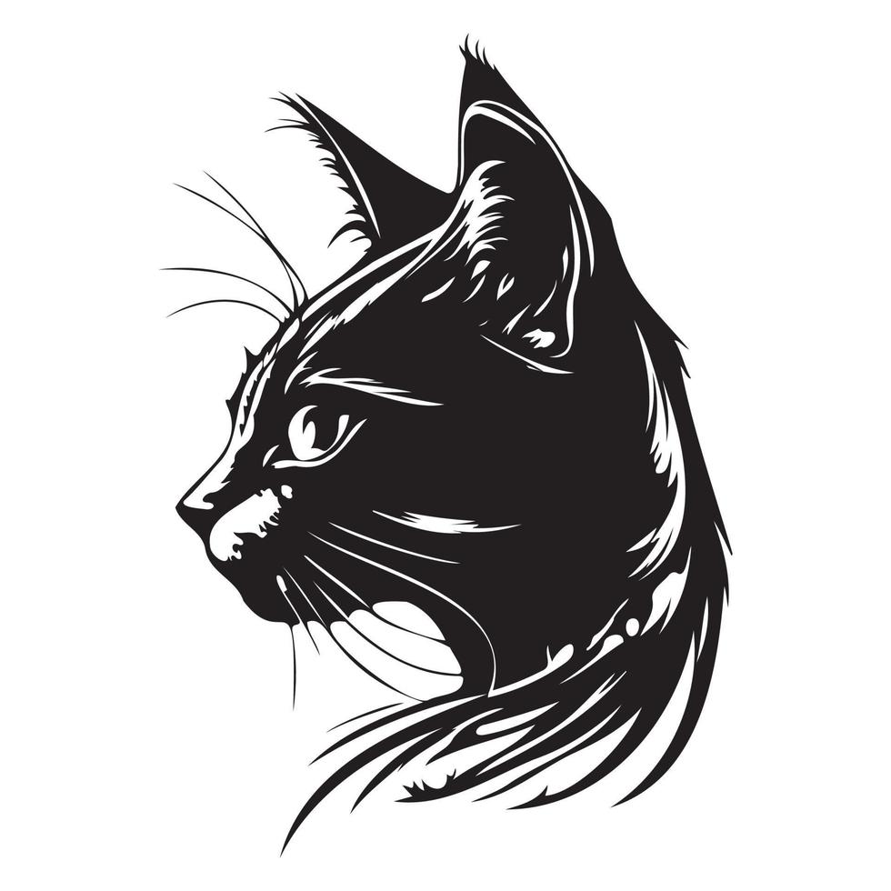 gato rostro, siluetas gato cara svg, negro y blanco gato vector