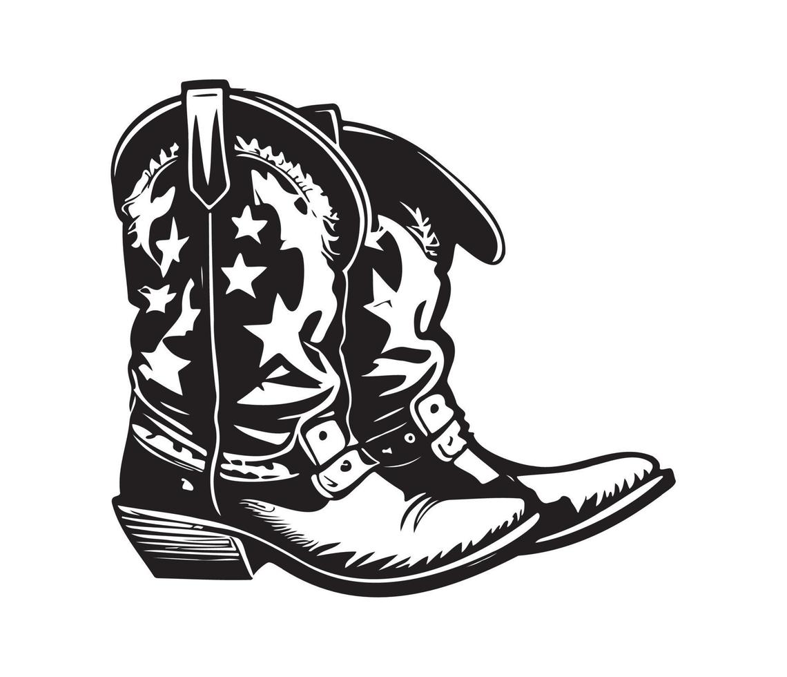 Cowboy boots, Cowgirl boots vector black graphic illustration