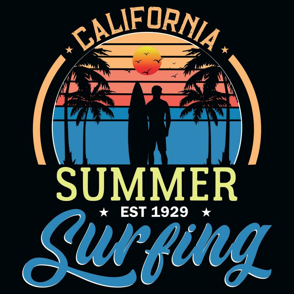 Summer surfing graphics tshirt design vector