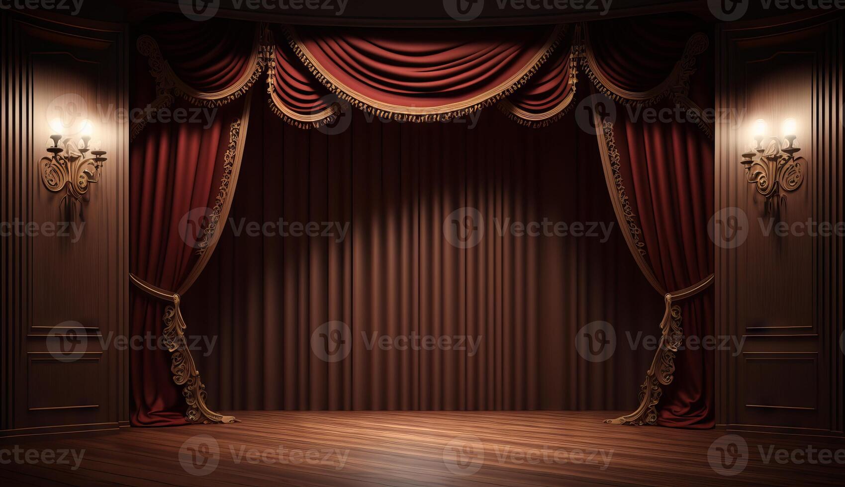 classic maroon curtains with light descended onto the center of the stage. photo