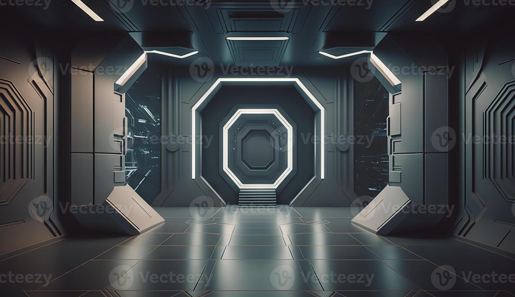Futuristic interior with empty stage. Modern Future background. photo