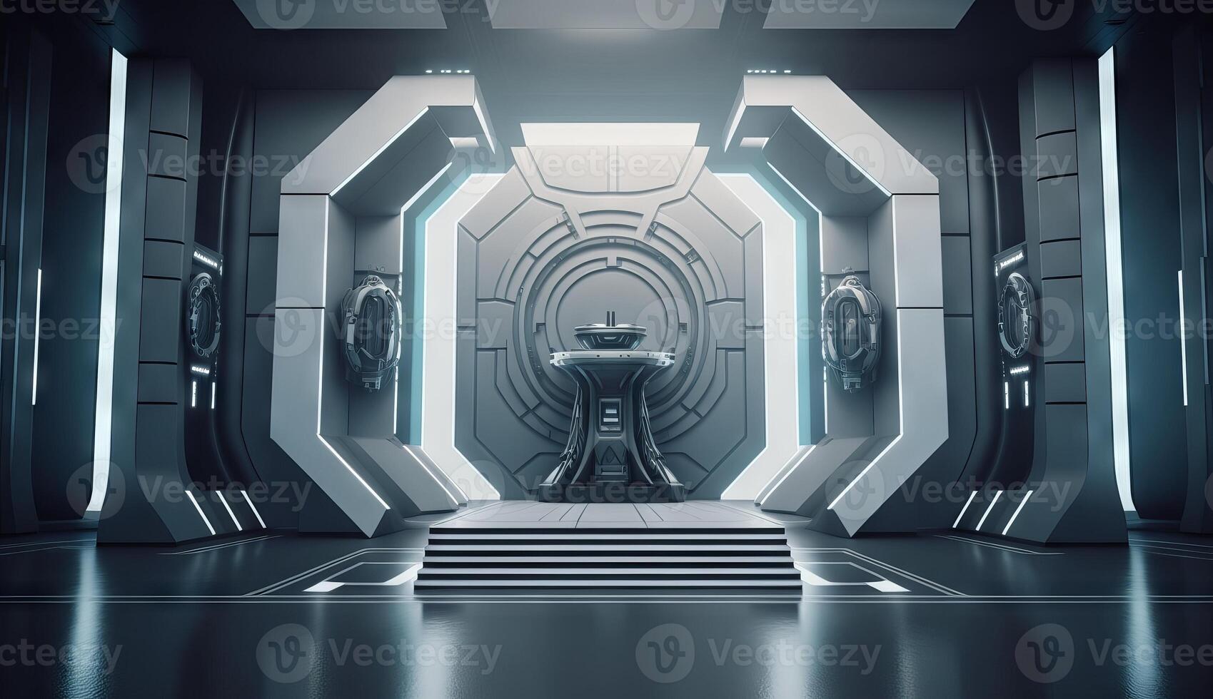 Futuristic interior with empty stage. Modern Future background. photo
