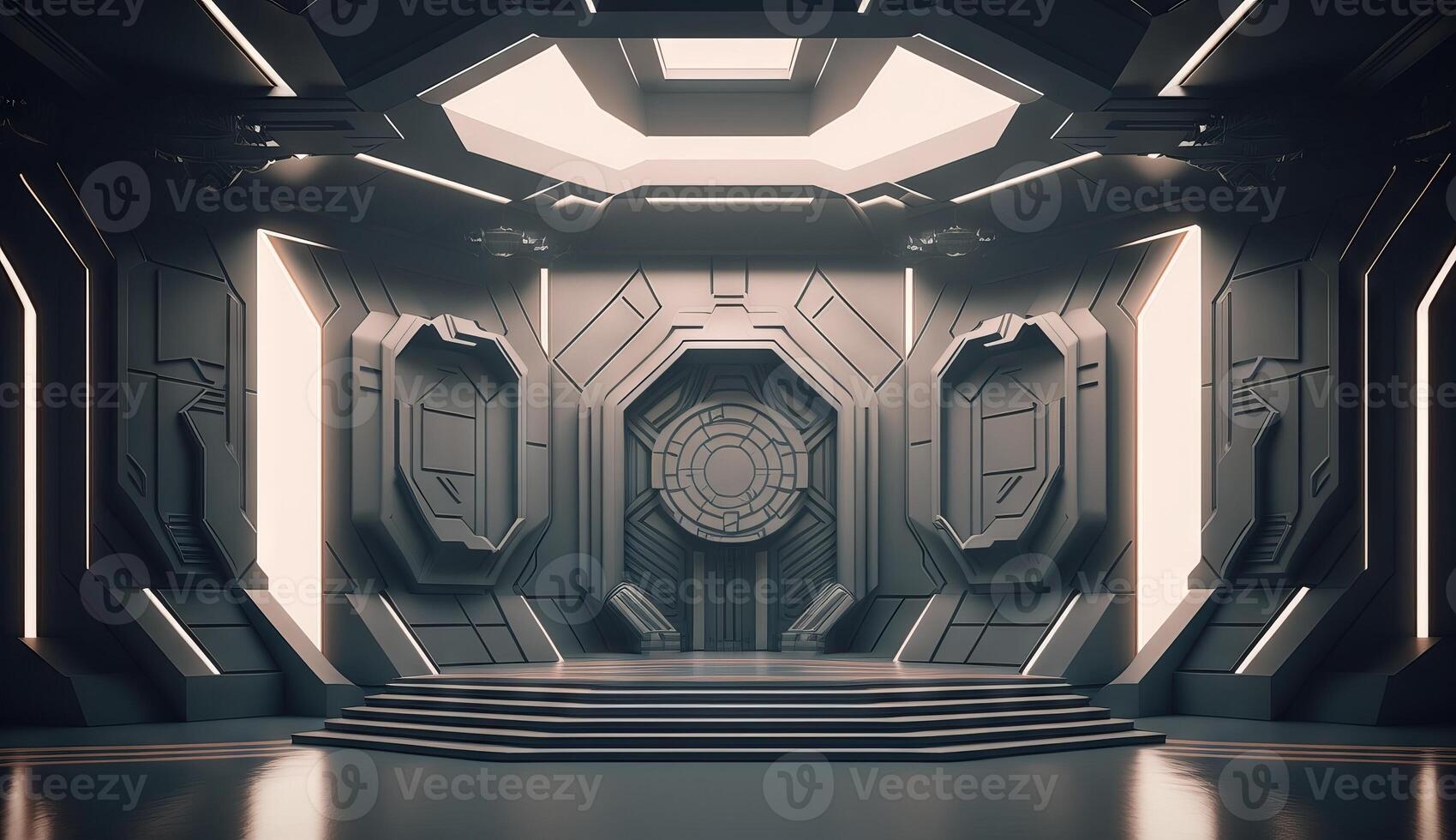 Futuristic interior with empty stage. Modern Future background. photo
