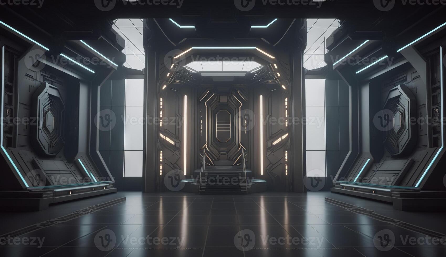 Futuristic interior with empty stage. Modern Future background. photo