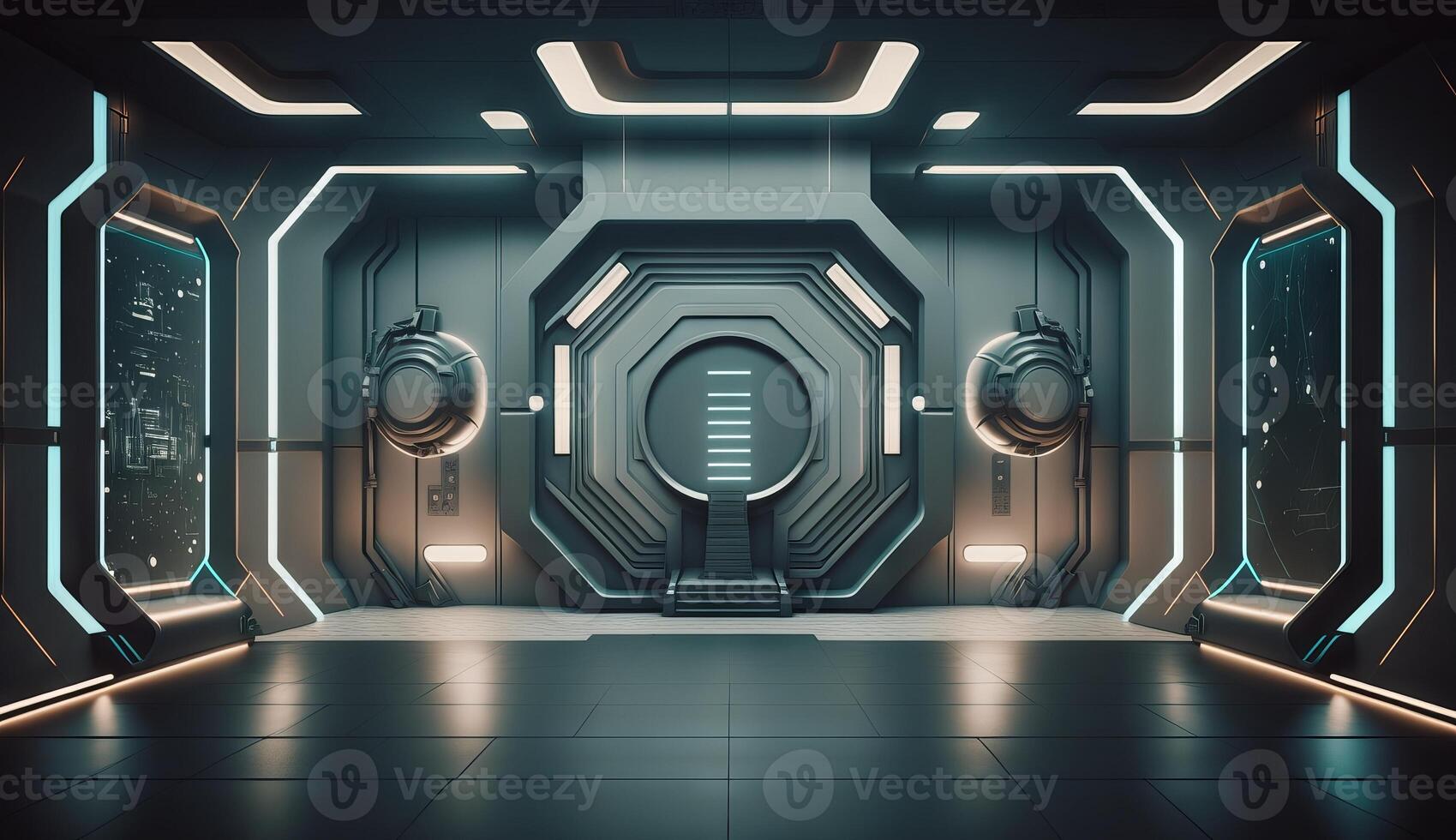Futuristic interior with empty stage. Modern Future background. photo