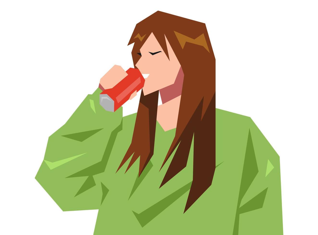 beautiful young girl character is drinking in a can. concept of drink, thirst, soda, cocktail. flat vector illustration.