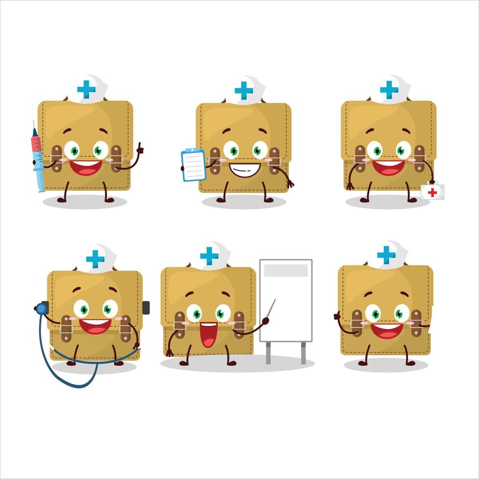 médico profesión emoticon con honda bolso colegio dibujos animados personaje vector