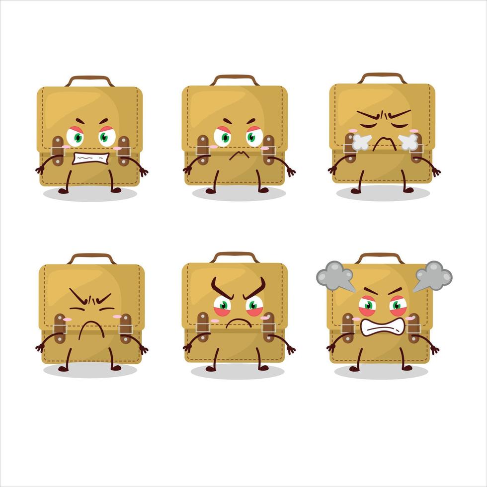 Sling bag school cartoon character with various angry expressions vector