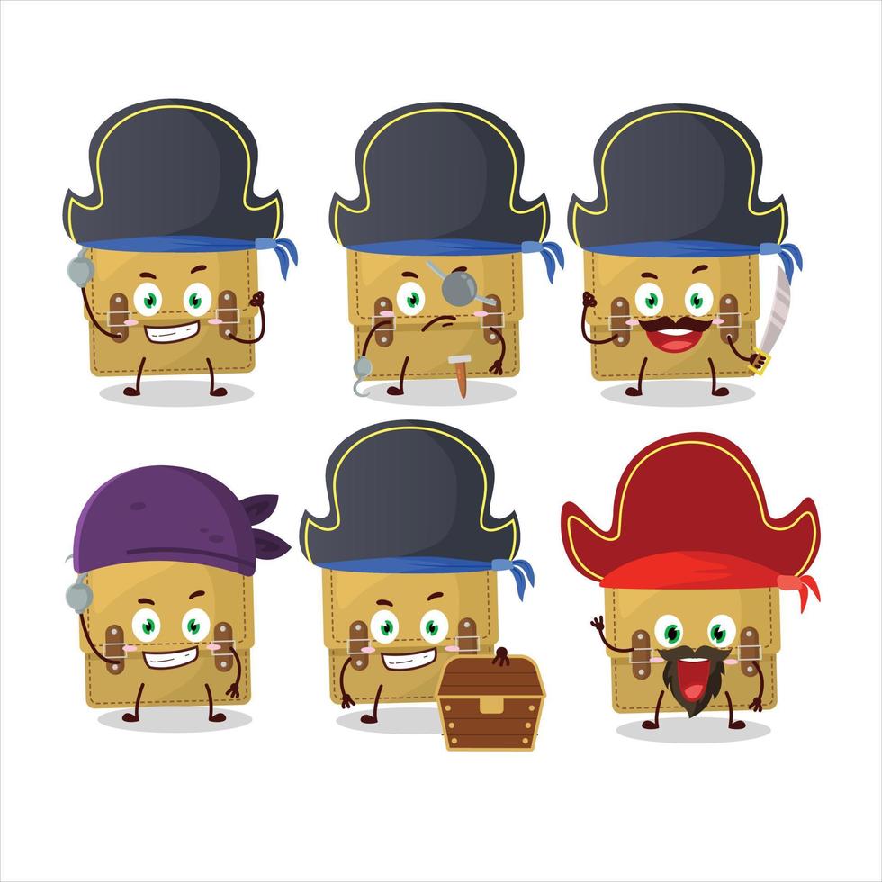 Cartoon character of sling bag school with various pirates emoticons vector