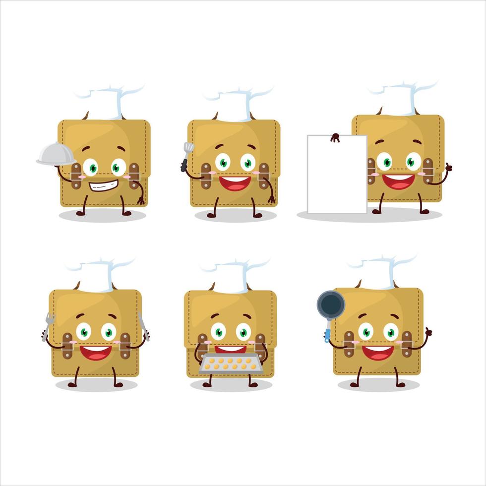 dibujos animados personaje de honda bolso colegio con varios cocinero emoticones vector
