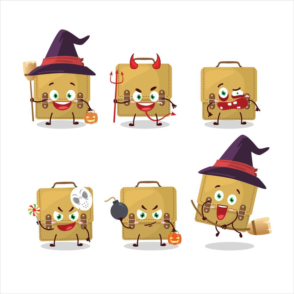 Halloween expression emoticons with cartoon character of sling bag school vector