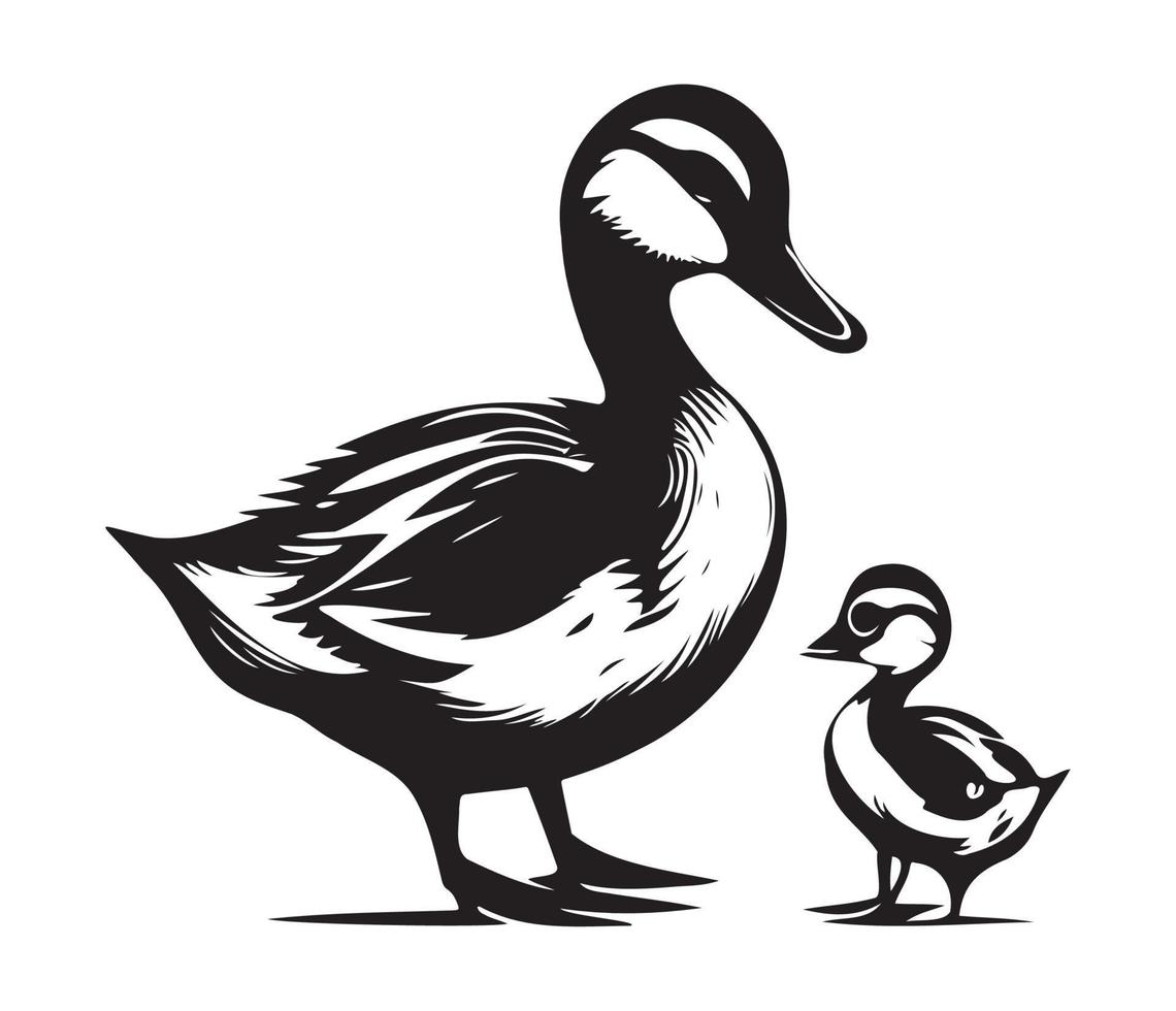 Pato con anadón, mamá y bebé pato, Pato nadando en el lago ilustración vector