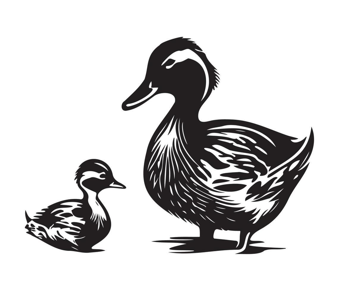 Duck With Duckling, Mom and baby duck, Duck swimming in the lake illustration vector
