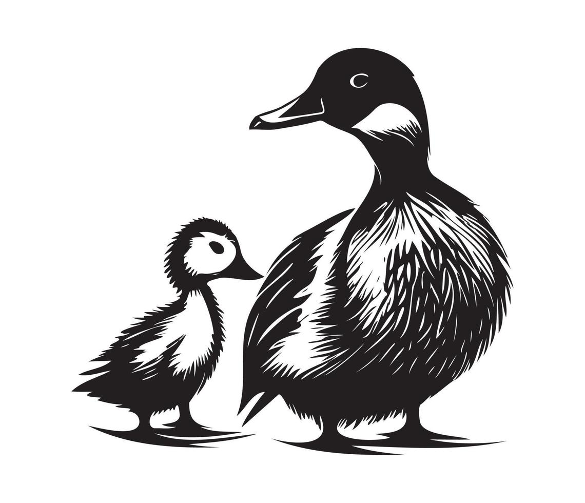 Pato con anadón, mamá y bebé pato, Pato nadando en el lago ilustración vector