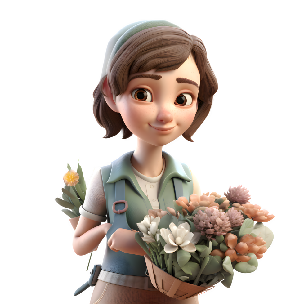 Artistic and Creative 3D Florist Women Imaginative and Colorful Characters for Flower Arrangement Projects PNG Transparent Background