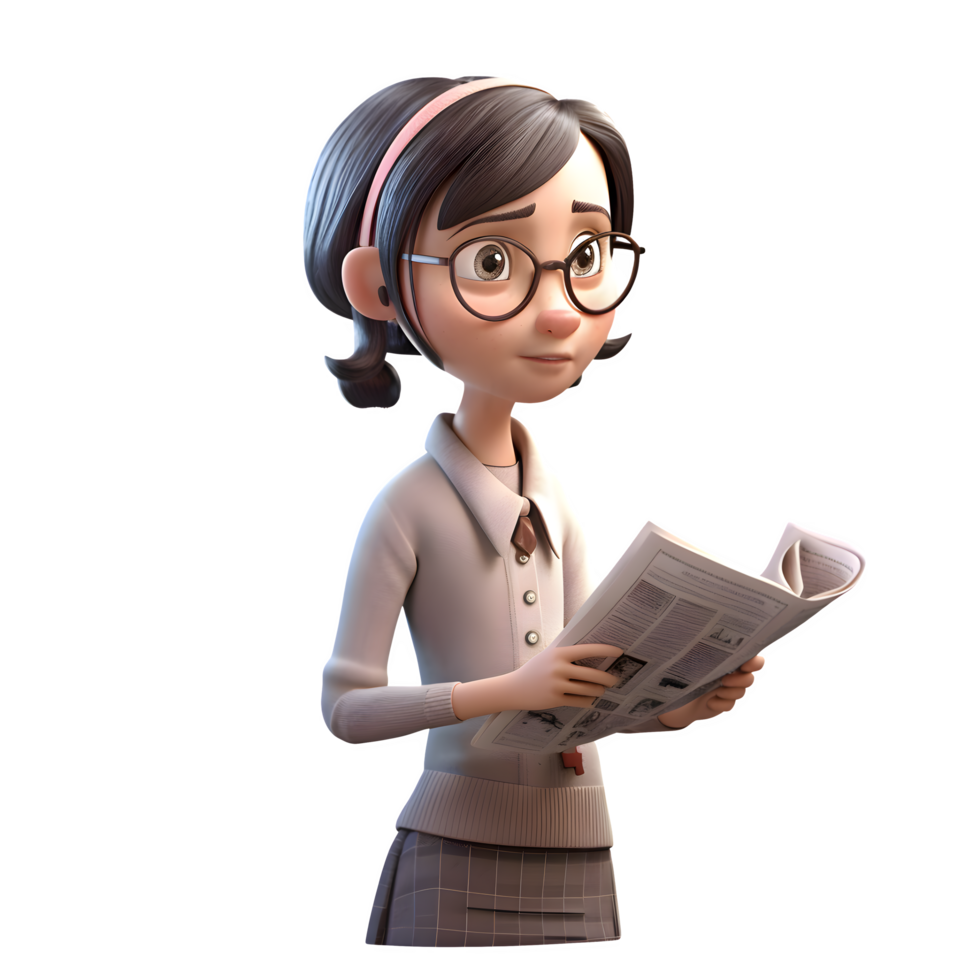 Cute 3D News Anchor Girl with a Teleprompter PNG Transparent Background