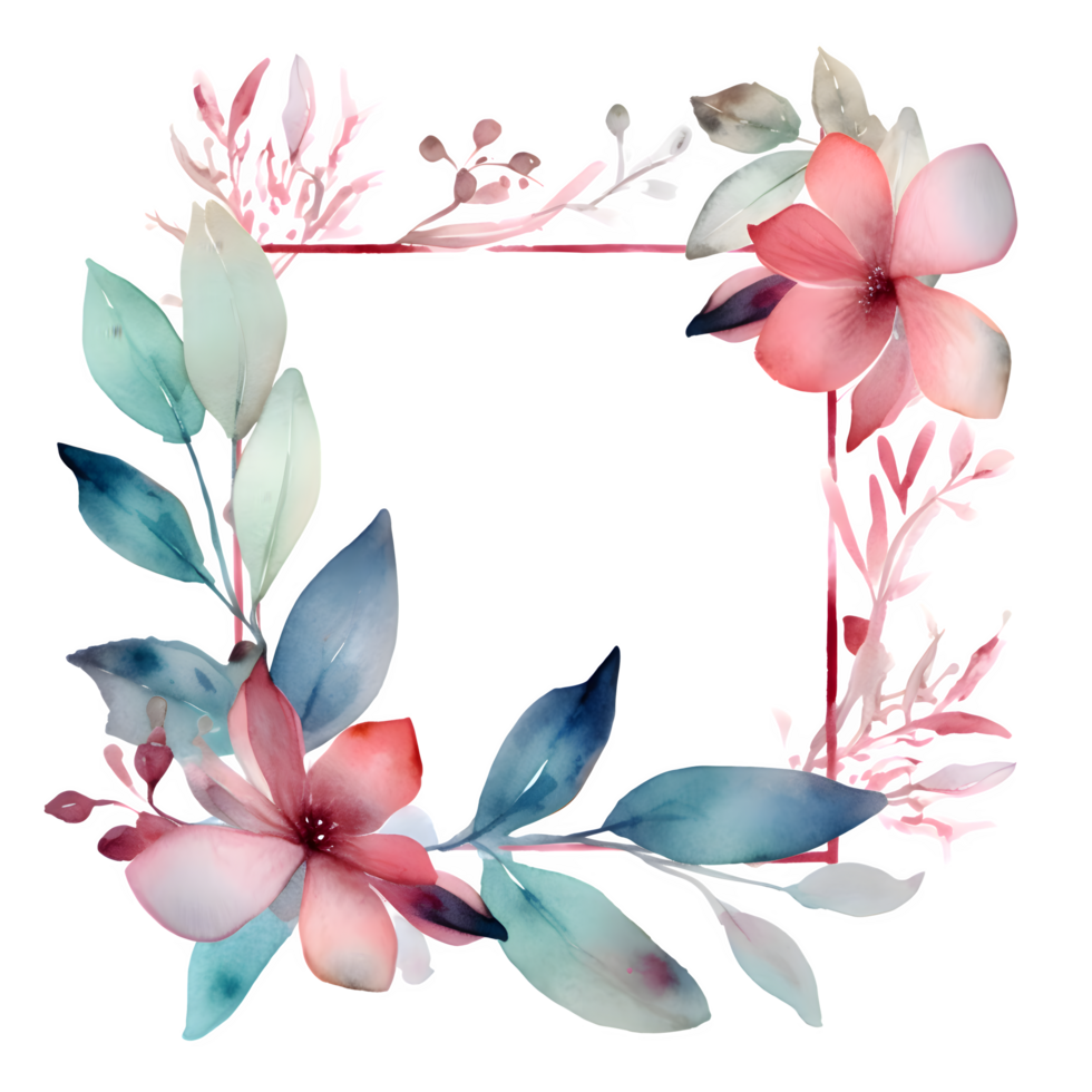 Bohemian botanical frame with eucalyptus leaves and pink flowers PNG Transparent Background