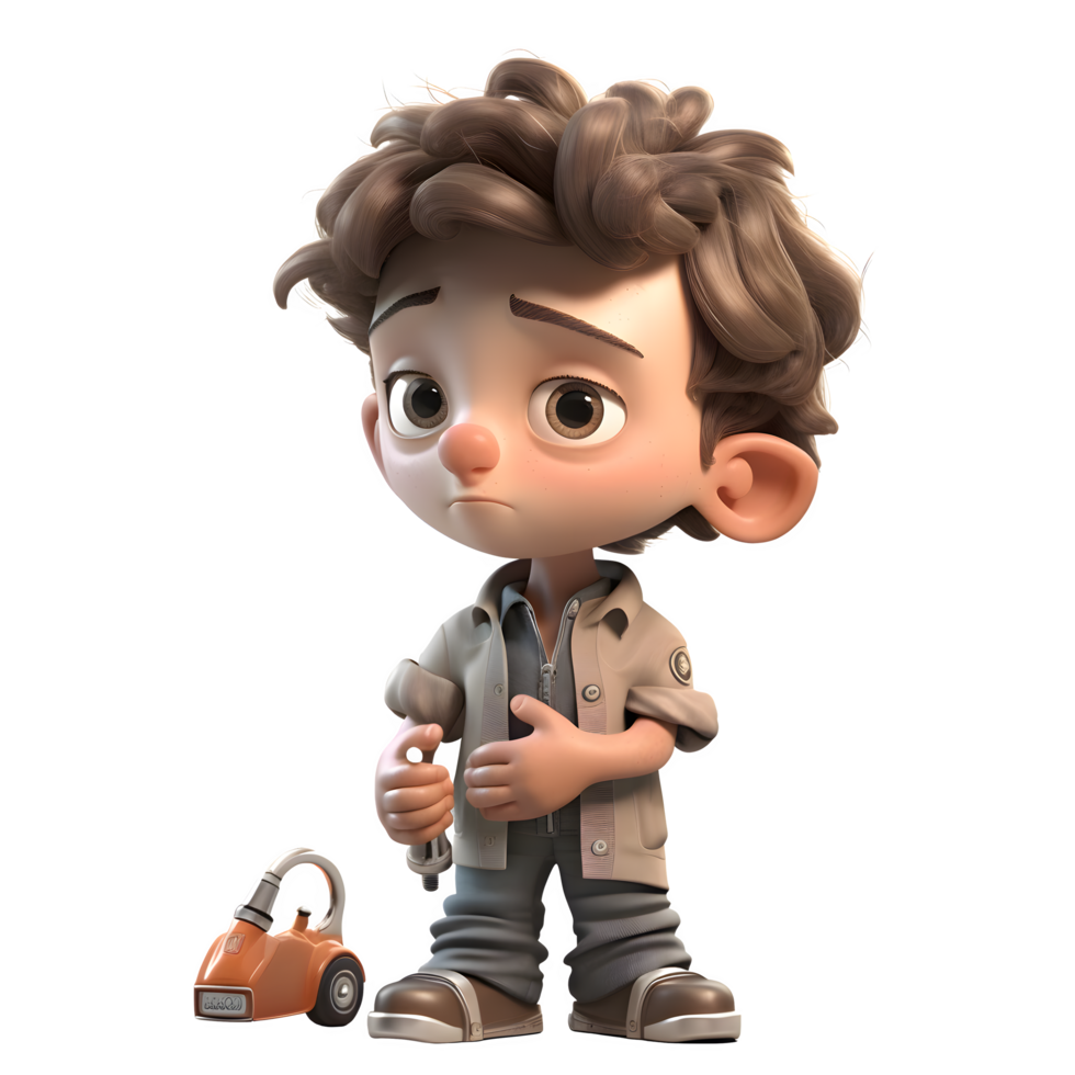 Curious 3d Boy with Magnifying Glass PNG Transparent Background