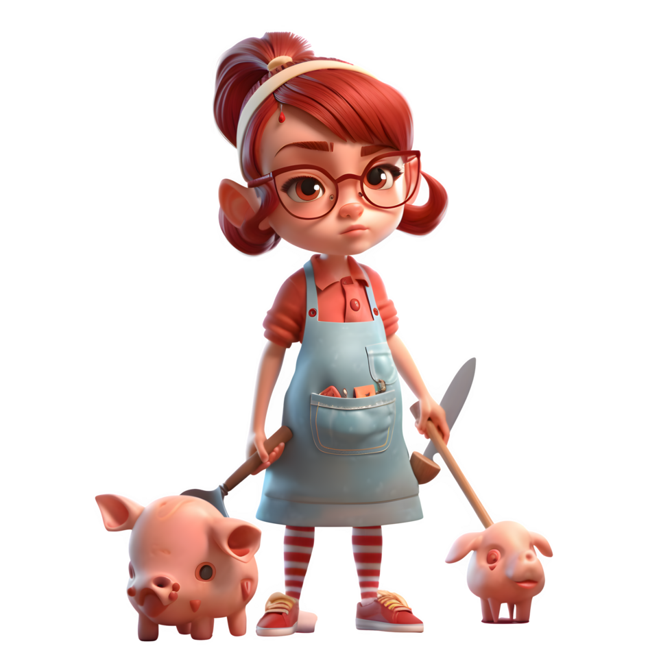 de bonne humeur 3d Boucher mignonne fille avec les pouces en haut idéal pour positif ou amical concepts png transparent Contexte