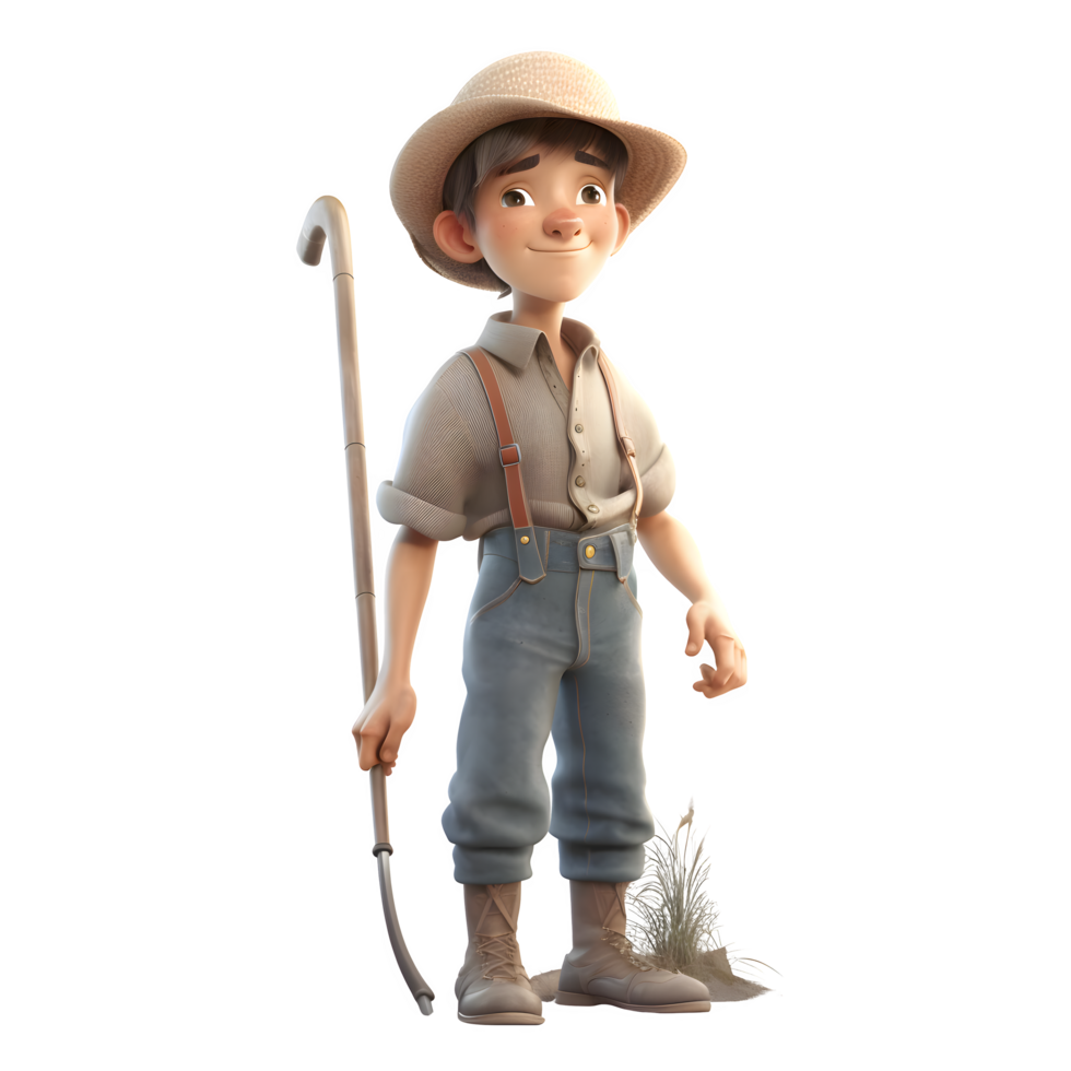 Experienced 3D Farmer with Crops Ideal for Agriculture or Horticulture Concepts PNG Transparent Background