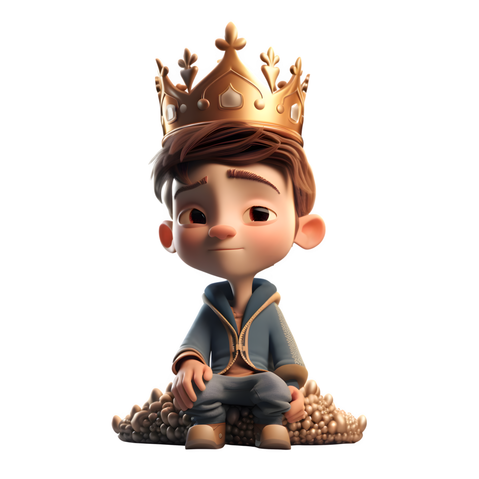 Powerful 3D Boy King Ideal for Kingdom or Monarchy Inspired Projects PNG Transparent Background