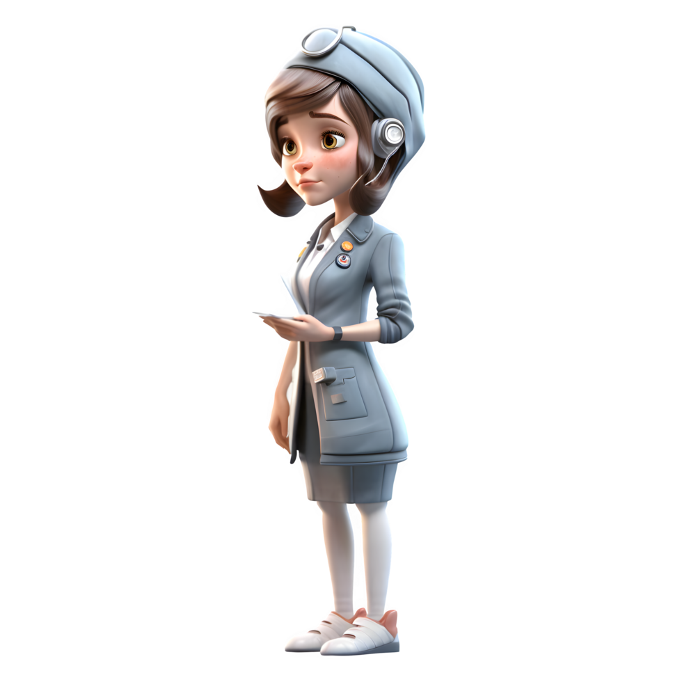 3D model of a cute girl with a happy face PNG Transparent Background