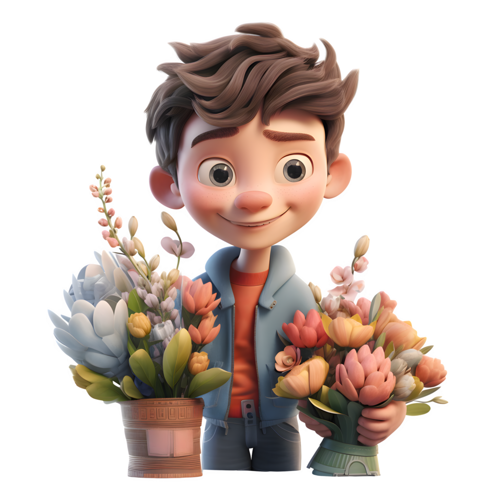 Dreamy 3D Florist Boy with Lavender Great for Relaxation or Spa Themed Projects PNG Transparent Background
