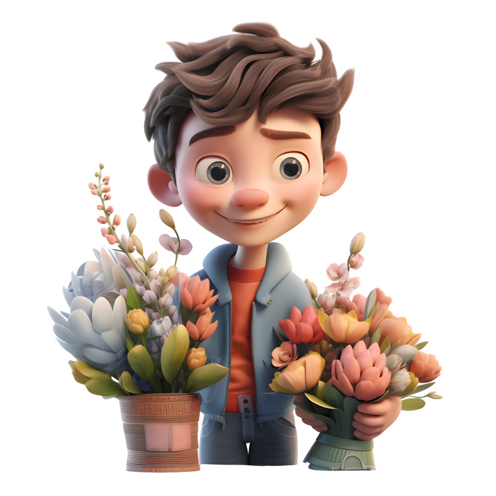 Dreamy 3D Florist Boy with Lavender Great for Relaxation or Spa Themed Projects PNG Transparent Background