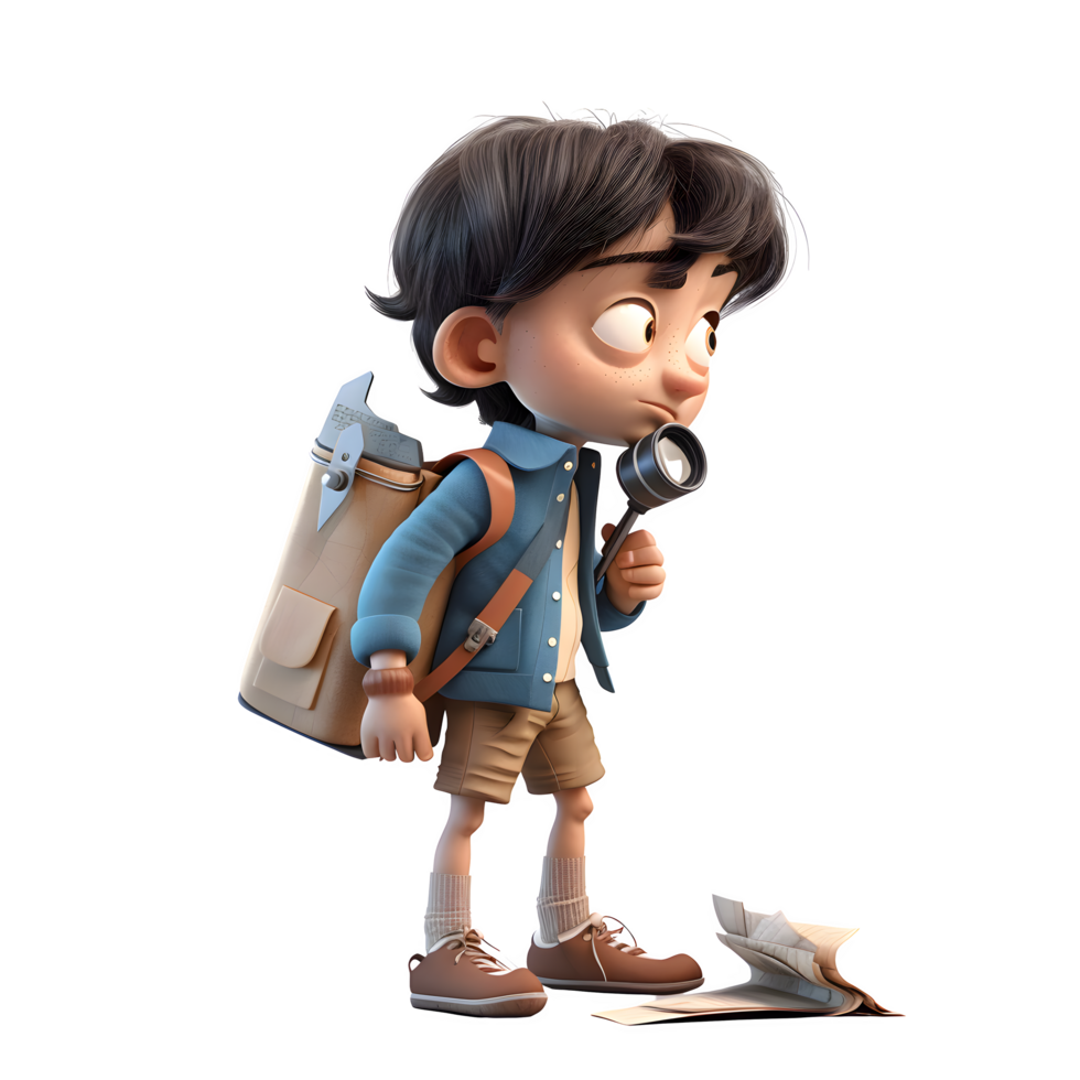 Confident 3D Journalist Boy with Bag Great for Broadcast or Interview Inspired s. PNG Transparent Background