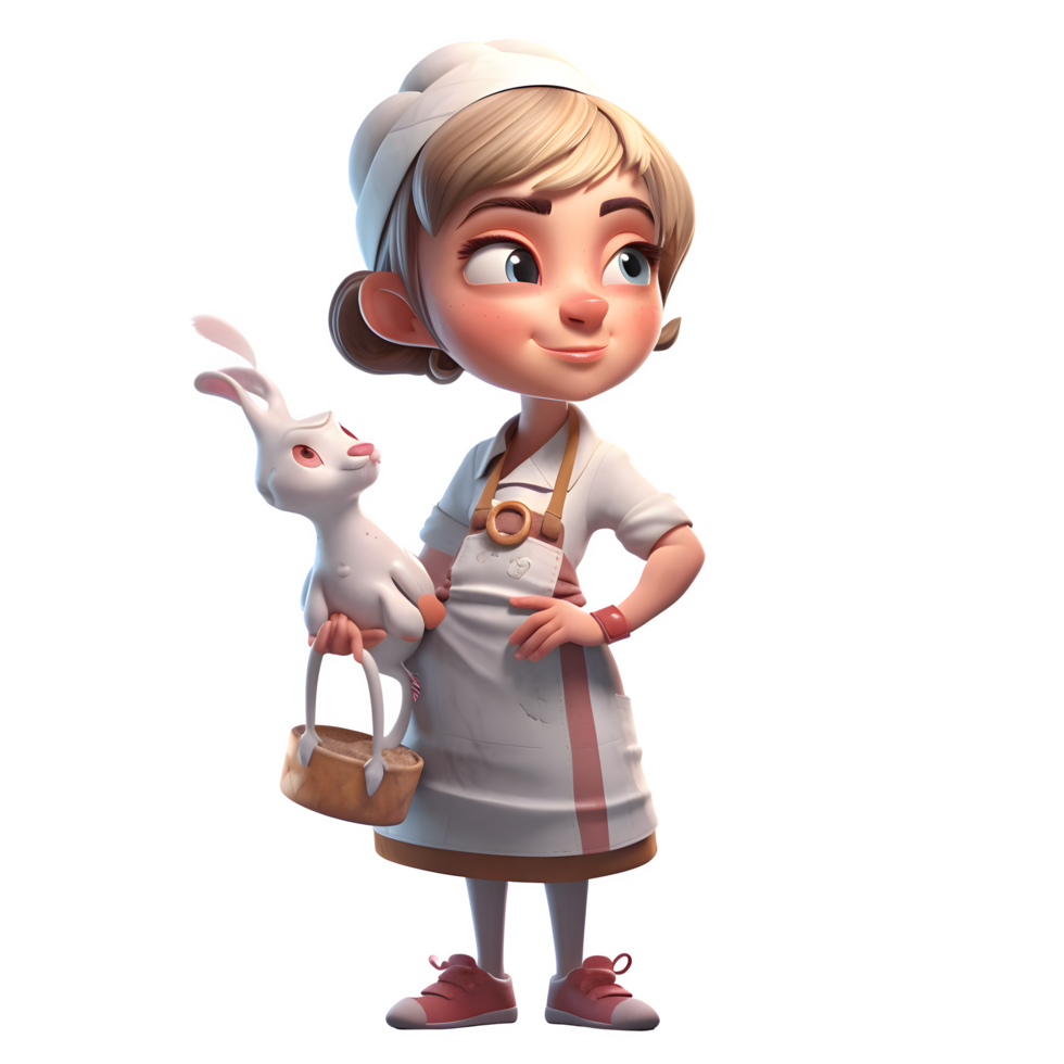 Serious 3D Butcher Cute Girl with Bone in Ribeye Great for Steakhouse or Butcher Cute Girl Shop Signage PNG Transparent Background