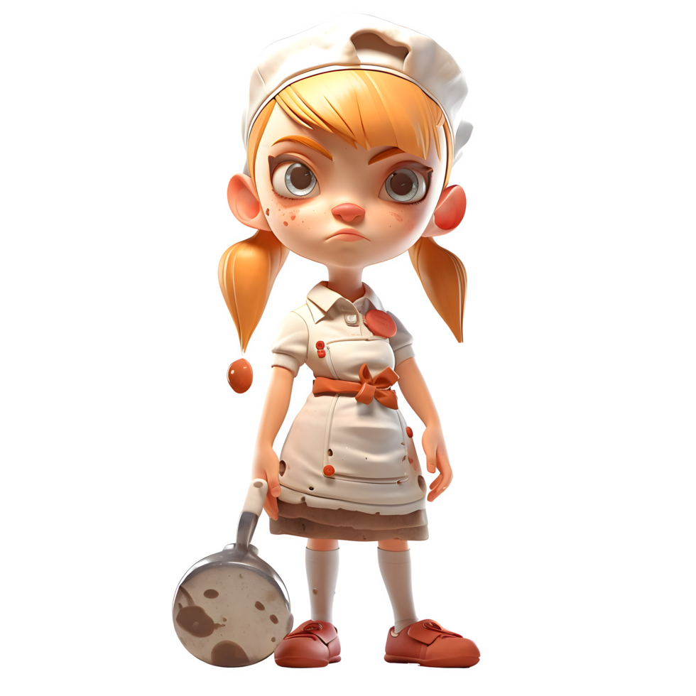 Professional 3D Butcher Cute Girl with Butchery Tools Perfect for Meat Industry Infographics PNG Transparent Background