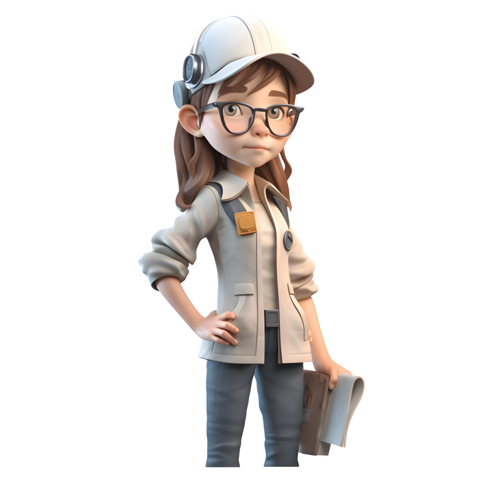 Dynamic and Productive 3D Engineer Women Energetic and Industrious Characters for Environmental Engineering Advertising PNG Transparent Background