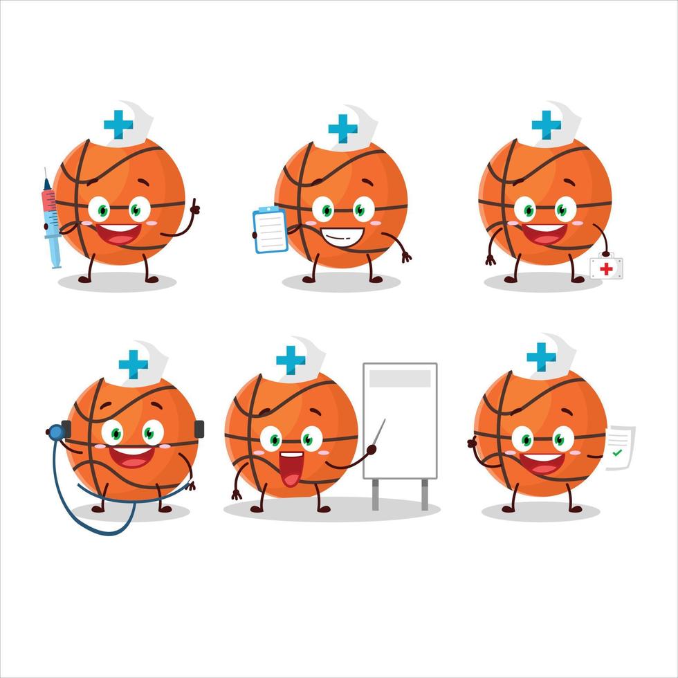 médico profesión emoticon con cesta pelota dibujos animados personaje vector
