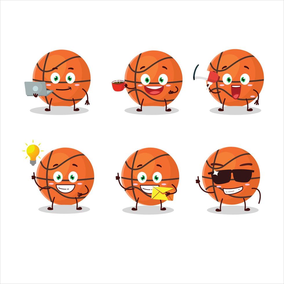 Basket ball cartoon character with various types of business emoticons vector