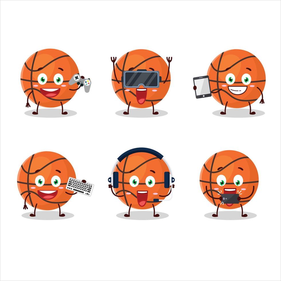 Basket ball cartoon character are playing games with various cute emoticons vector