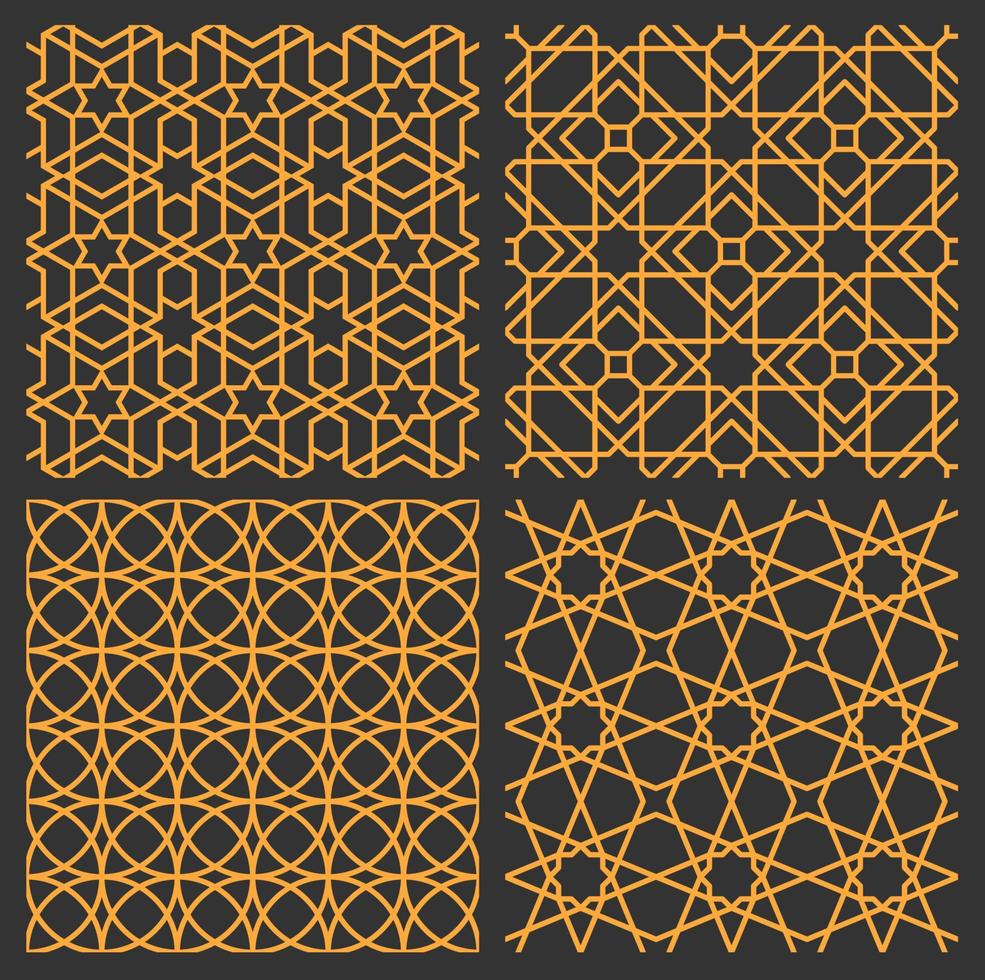 Mashrabiya arabesque arabic sweamless patterns set vector