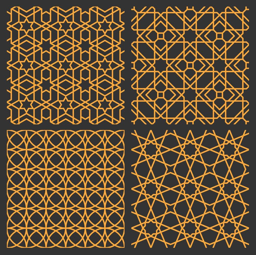 Mashrabiya arabesque arabic sweamless patterns set vector