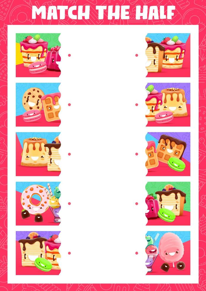 Match the half of cartoon ice cream and desserts vector