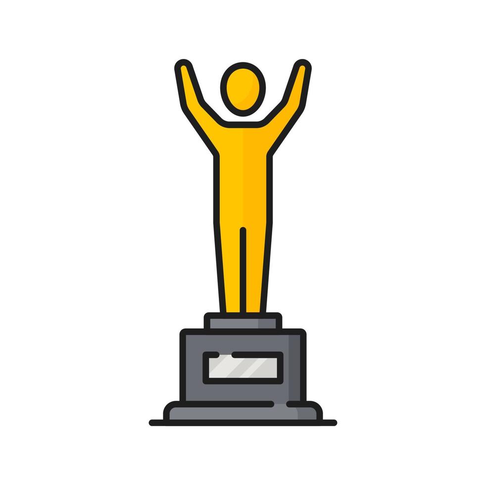 Statue of men on pedestal, gold award trophy icon vector