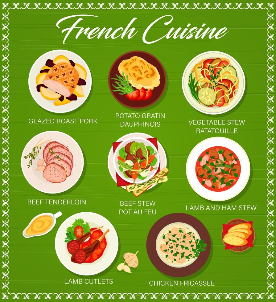French cuisine restaurant menu page template vector