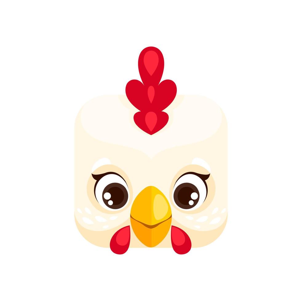 Cartoon rooster kawaii square animal face, cock vector