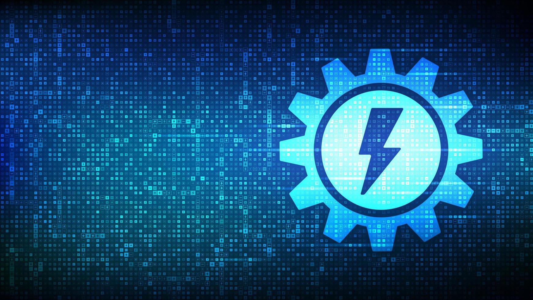 Energy production icon made with electricity signs. Cog with power symbol. Electricity generation background. Energy sources for renewable, sustainable development. Vector illustration.