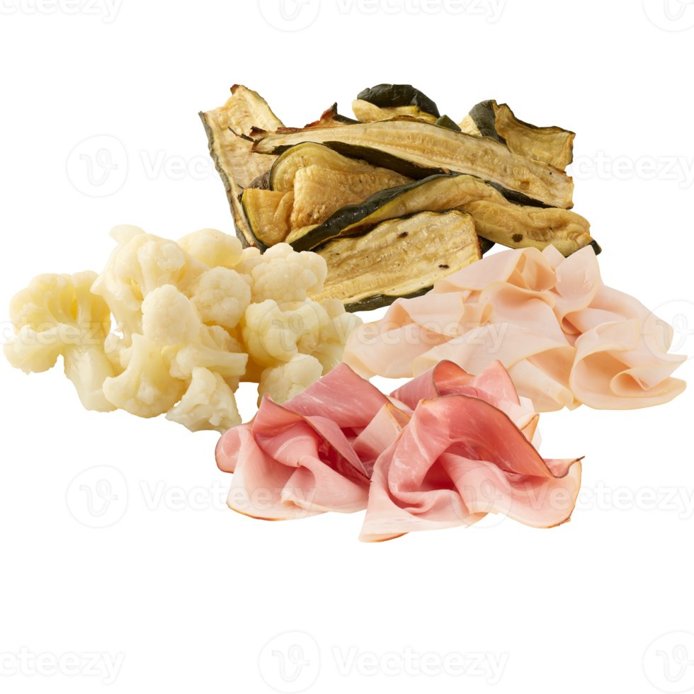 Cooked Bologna ham slices,with cut out isolated on background transparent png