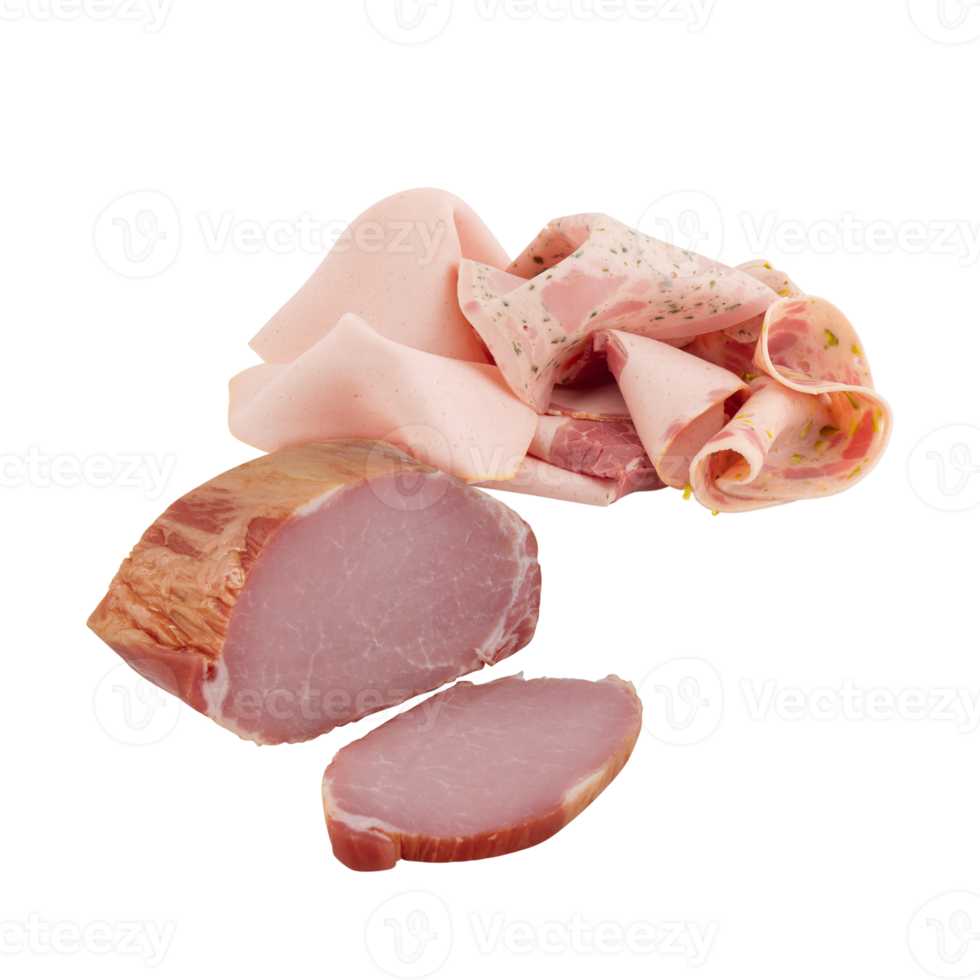 Ham Bologna and Bacon  with cut out isolated on background transparent png