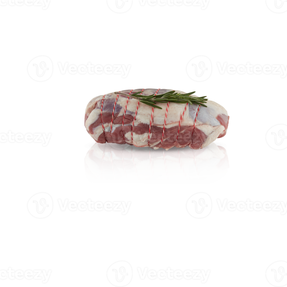 Fresh pork tied with nylon string with rosemary with cut out isolated on background transparent png