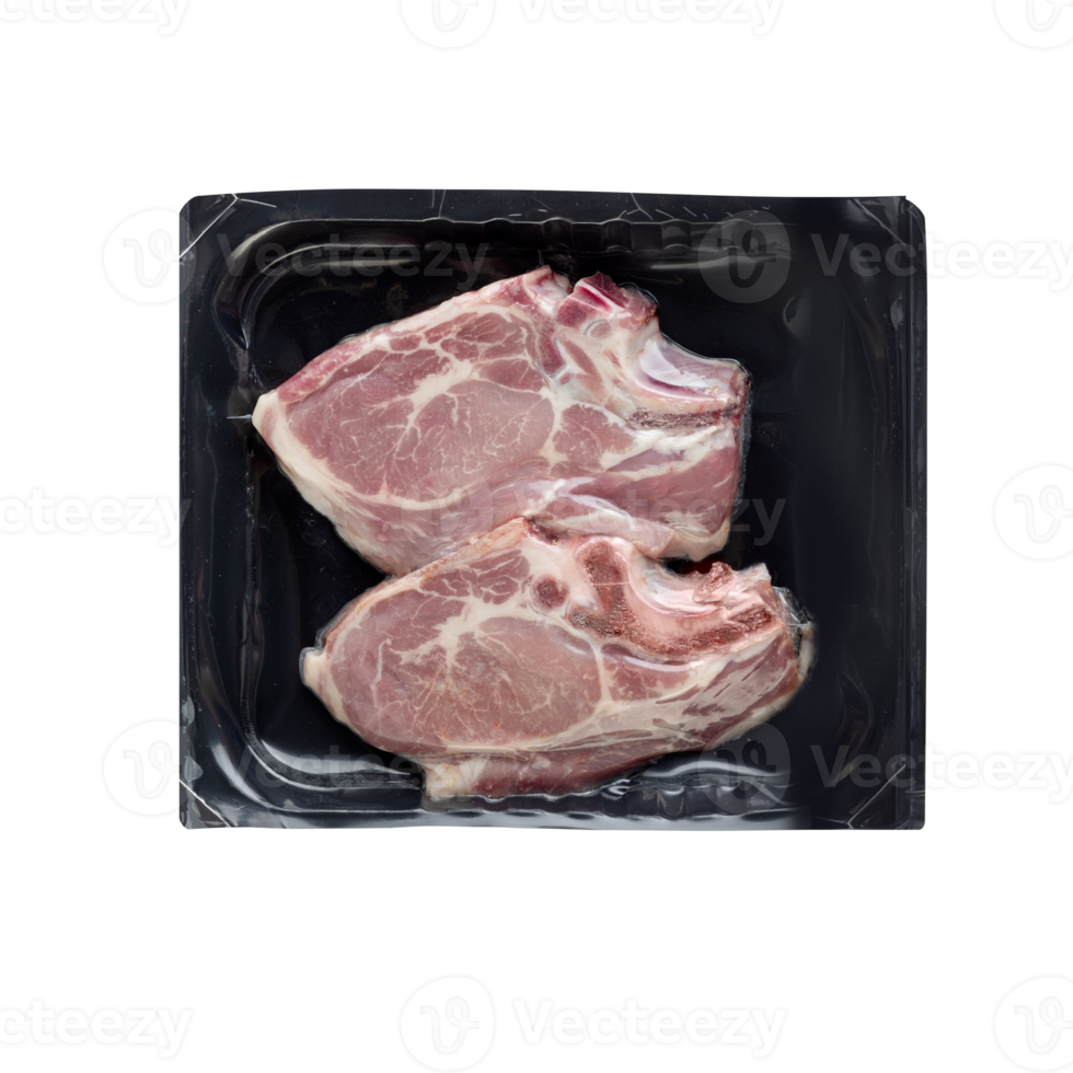 fresh pork bones in a plastic box with cut out isolated on background transparent png