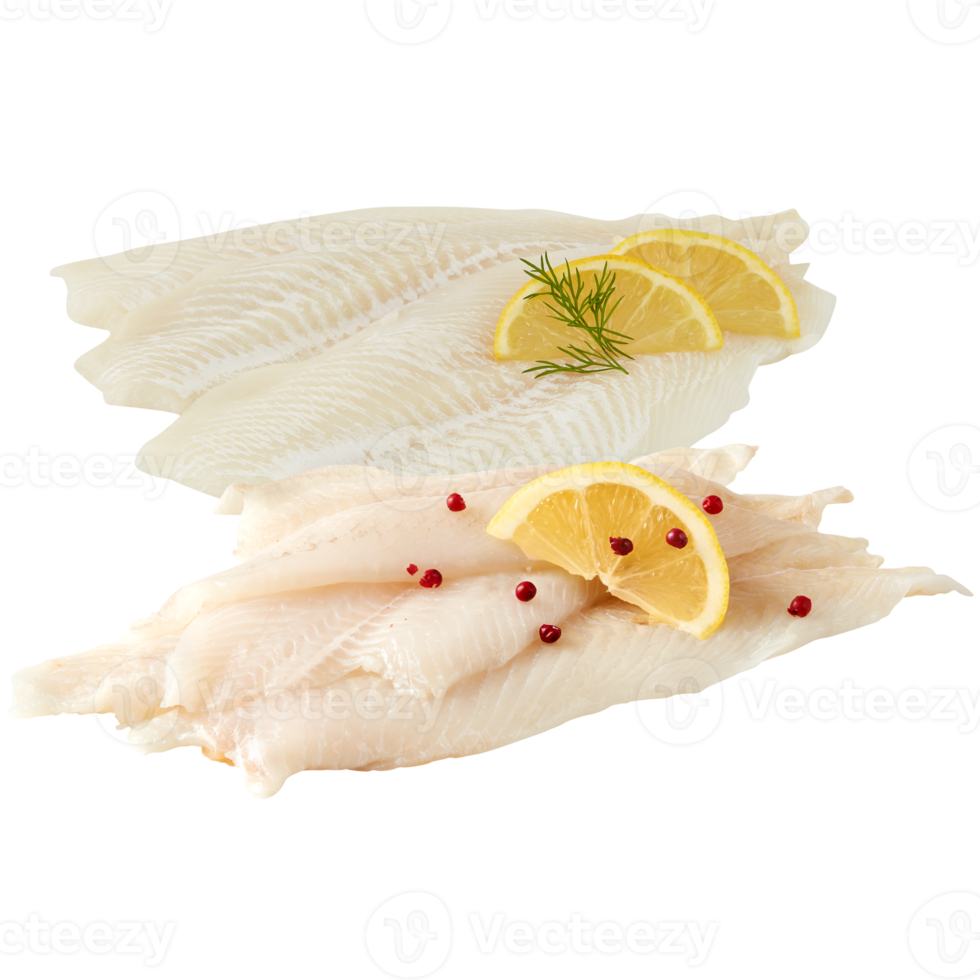 fresh fish fillets yellow lemon with cut out isolated on background transparent png